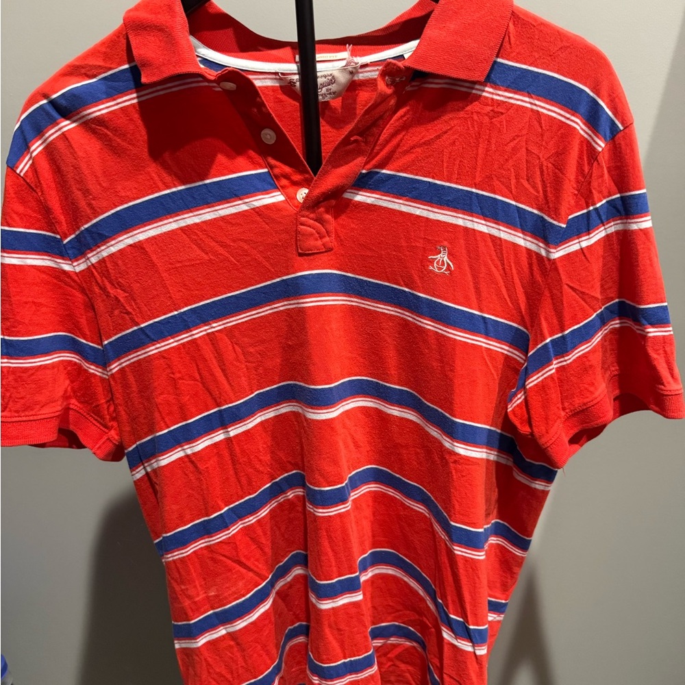 Original Penguin Red and Blue Polo Shirt Sporty Design